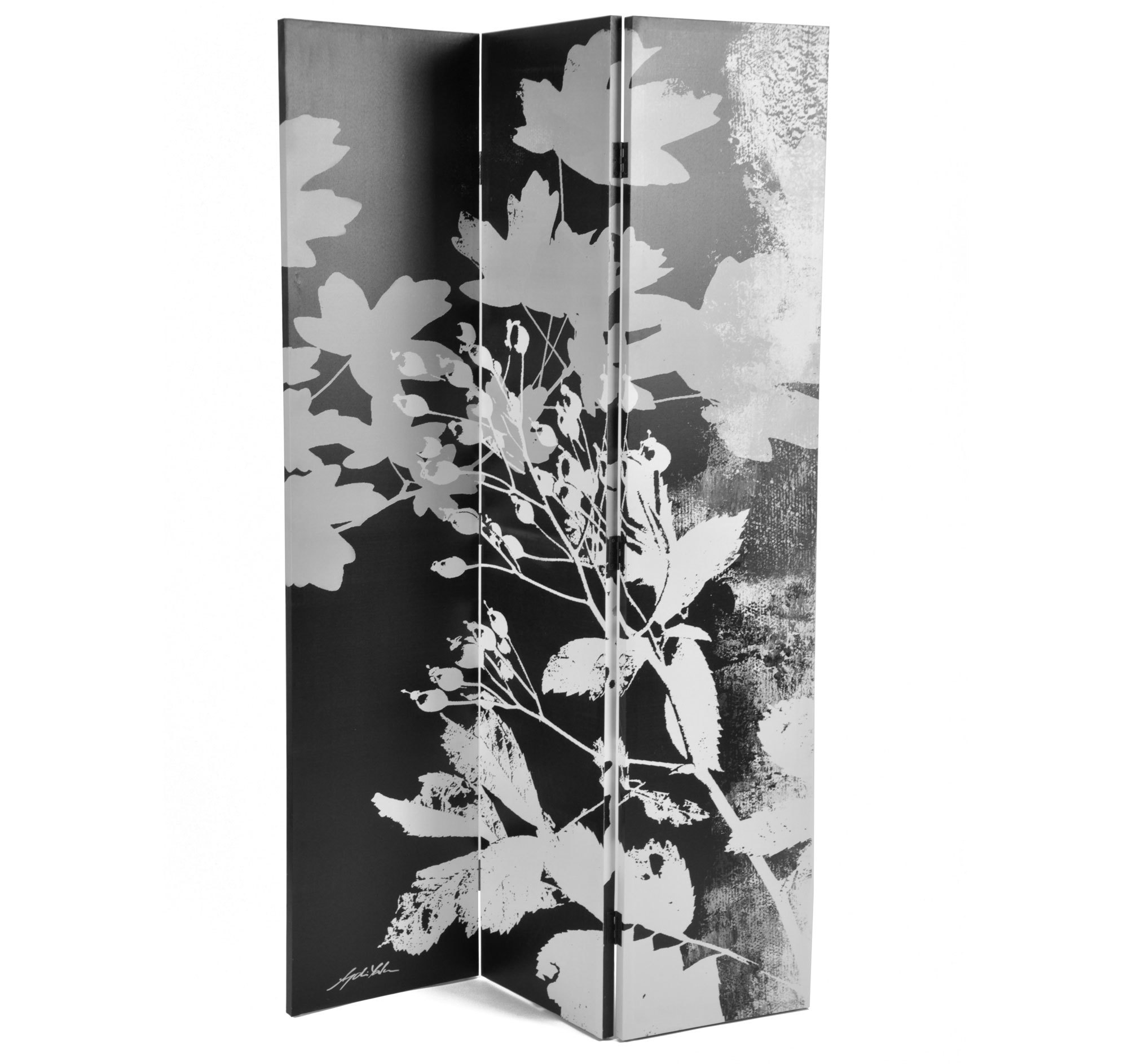 3-fl&uuml;geliger Wandschirm FLORA aus Holz und Stoff