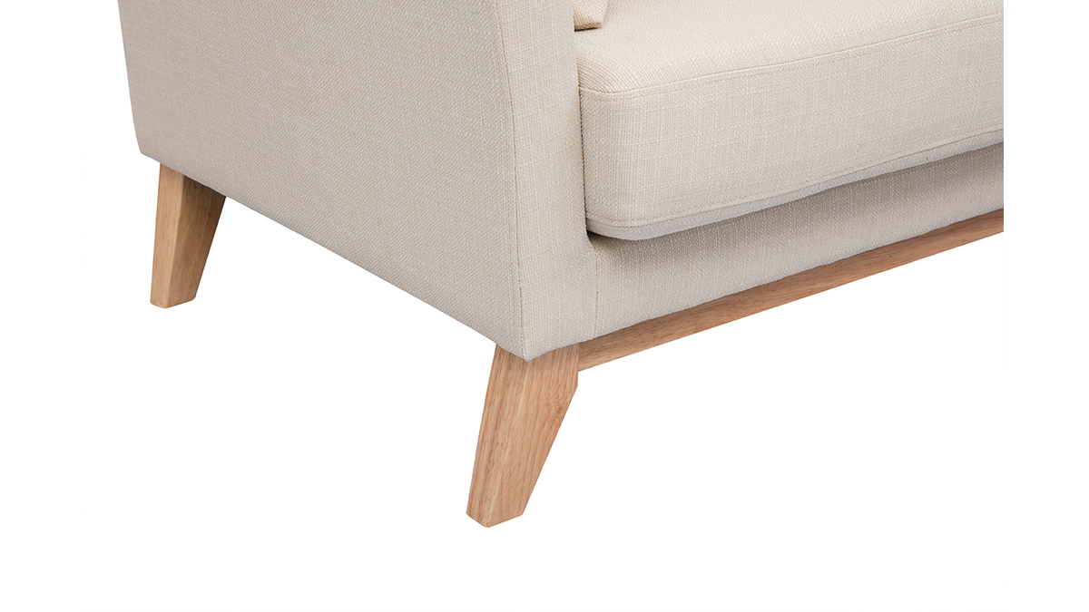 3-sitziges skandinavisches Sofa mit beigem abnehmbarem Bezug und Holzfen OSLO