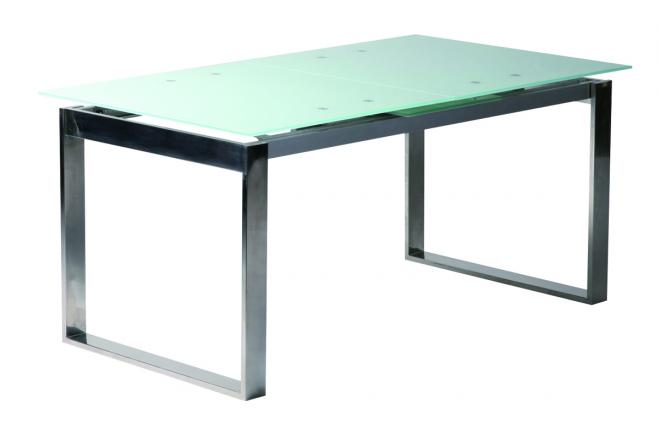 Ausziehbarer Esszimmertisch / K&uuml;chentisch INOLA aus Edelstahl und geh&auml;rtetem Glas