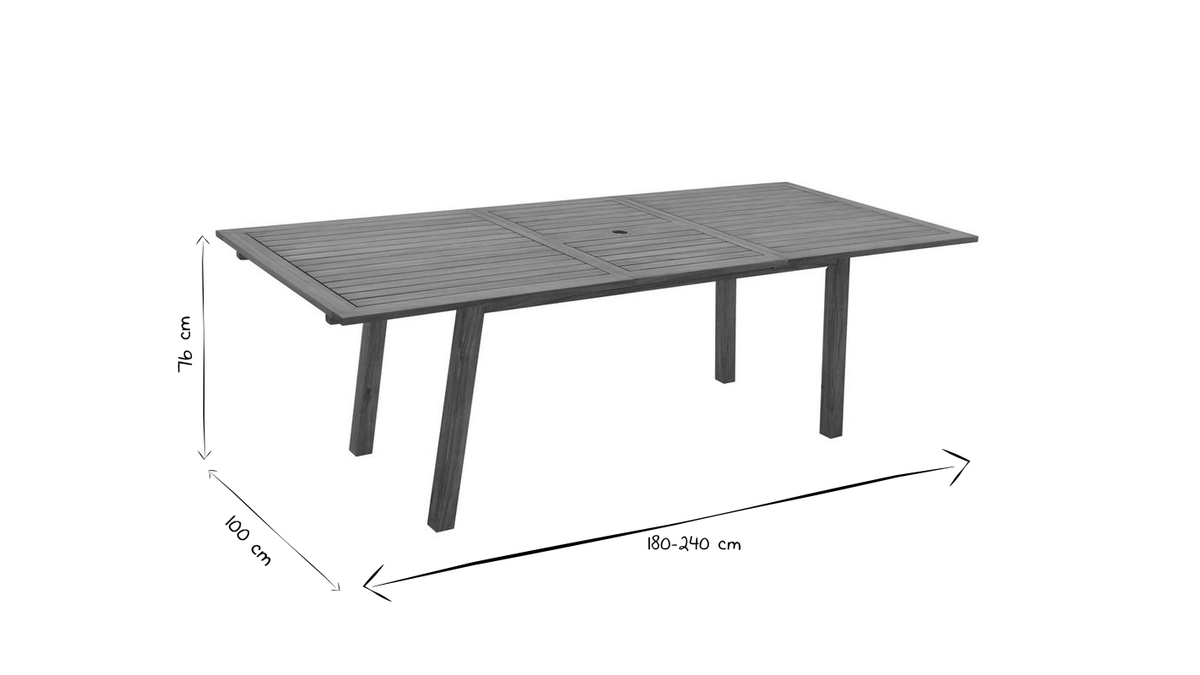 Ausziehbarer Gartentisch mit integrierter Verlngerung aus Massivholz B180-240 cm MAYEL