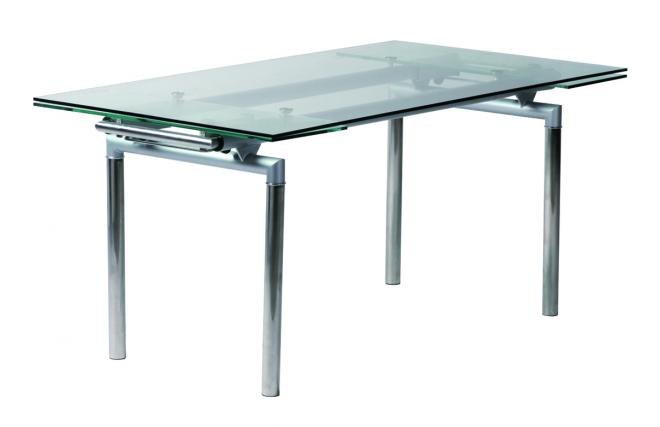 Ausziehbarer K&uuml;chentisch / Esszimmertisch CARTER aus Metall und geh&auml;rtetem Glas