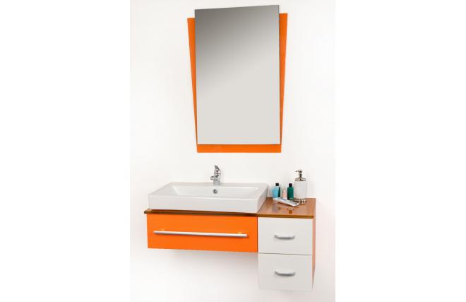Badezimmerm&ouml;bel POP ORANGE: Brunnenschale, Waschtisch und Spiegel