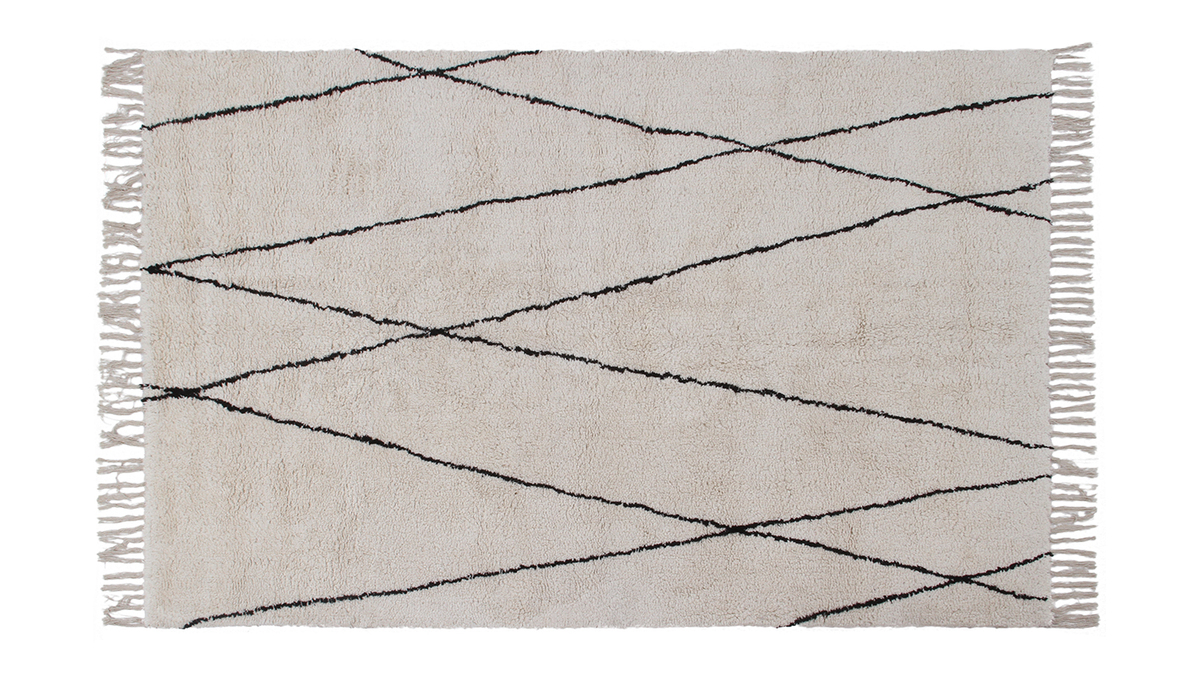 Berber-Teppich mit Fransen in Baumwolle ecru 160x230 cm HODNA