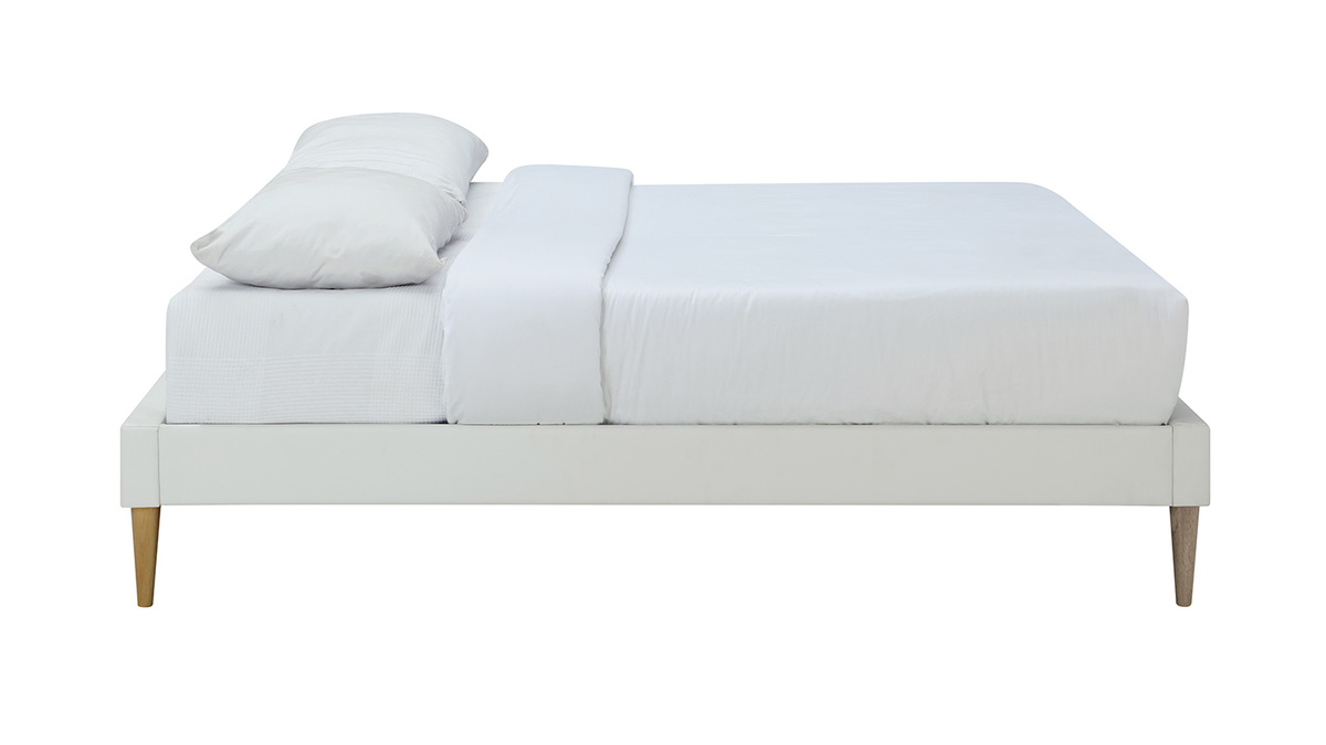 Bett fr Erwachsene 160 x 200 cm mit weiem Bettkasten und Holz AYO