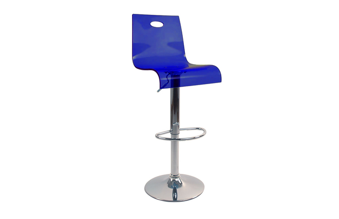 Blauer Barhocker / K&uuml;chenhocker SATURNE aus durchsichtigem Plexiglas