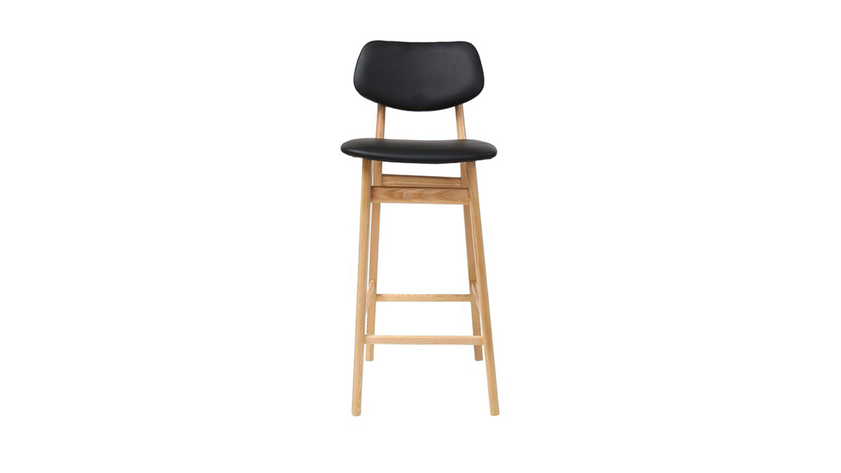Design-Barhocker / -stuhl Schwarz und Holz Naturfarben 65 cm NORDECO