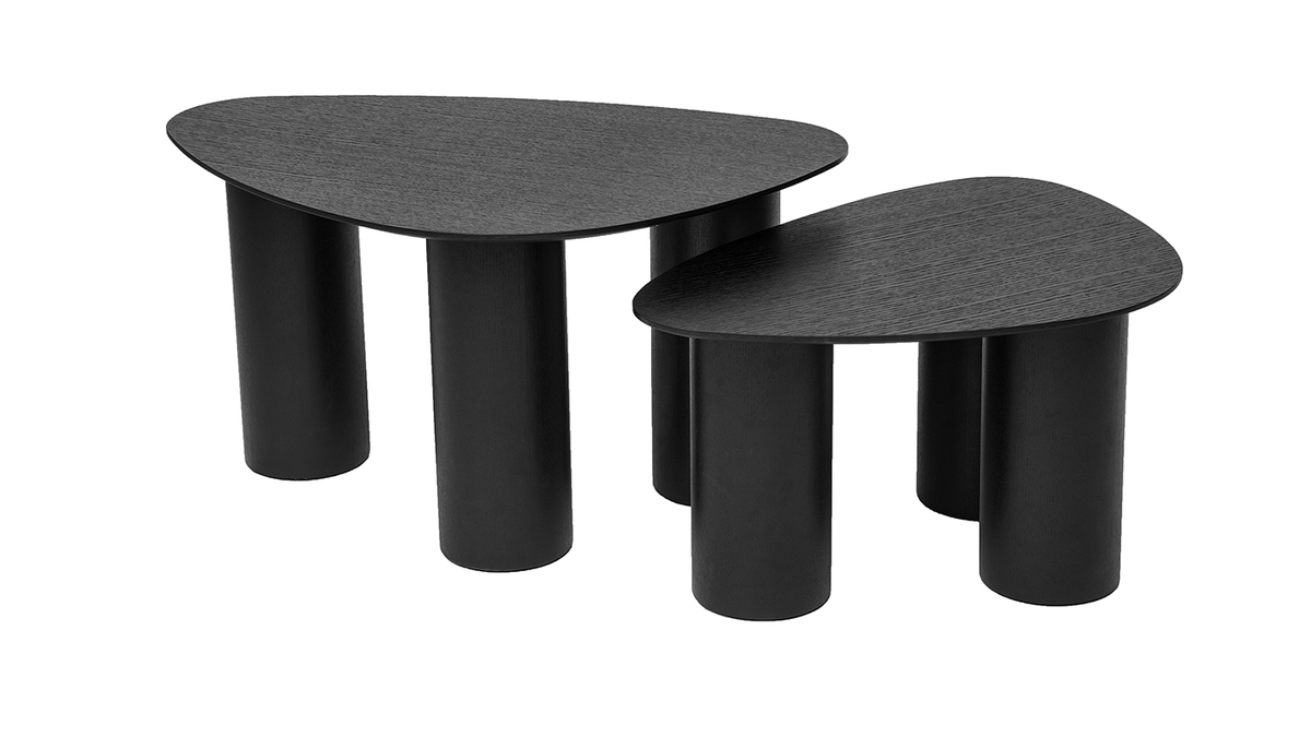 Design-Beistelltische aus schwarzem Holz (2er-Set) FOLEEN