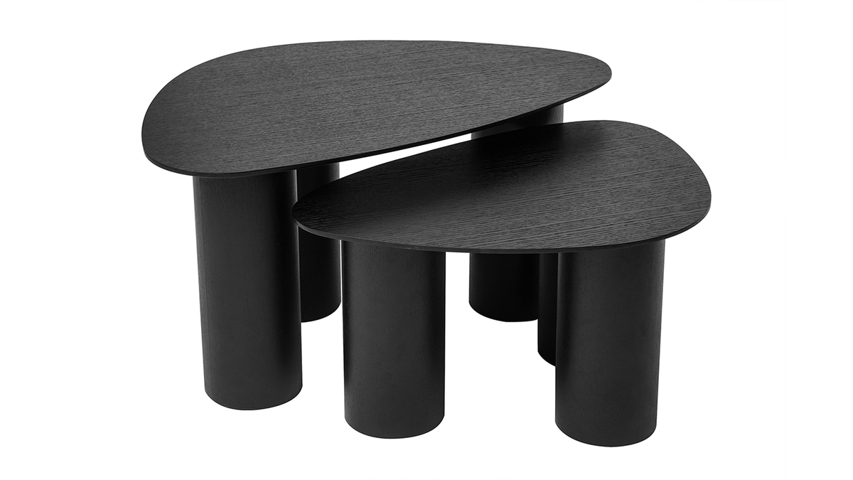 Design-Beistelltische aus schwarzem Holz (2er-Set) FOLEEN