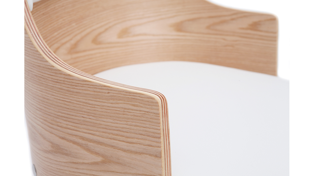 Design-Brostuhl wei und helles Holz mit integriertem Kissen