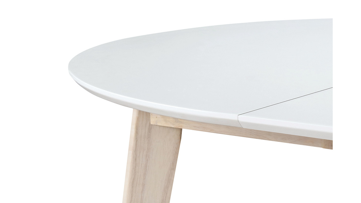 Design-Esstisch rund ausziehbar Wei und Holz L120-150 LEENA