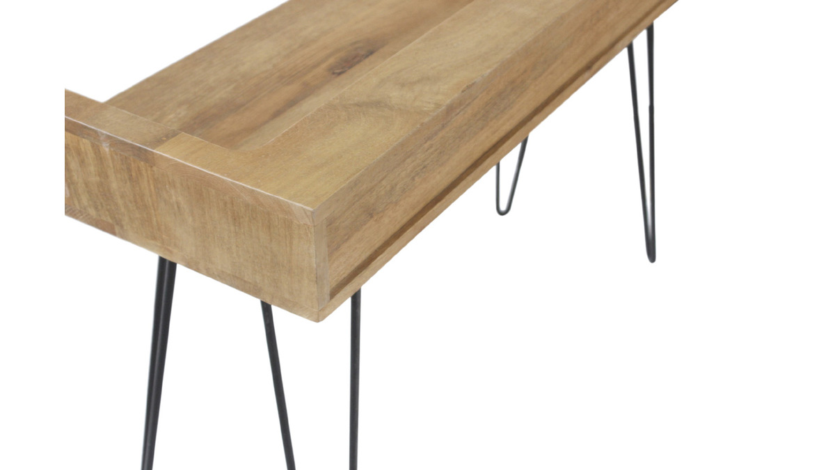 Design-Schreibtisch aus Mangoholz mit Hairpin Legs Metall Schwarz VIBES