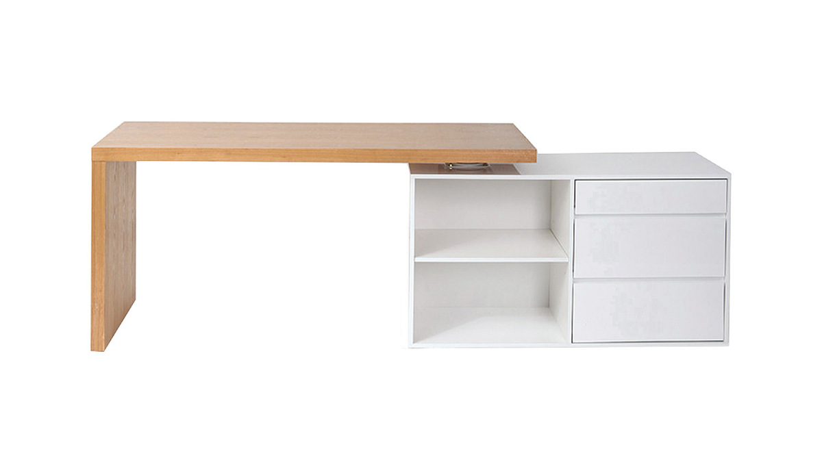 Design-Schreibtisch modulierbar Wei glnzend und Eschenholz NEW MAX