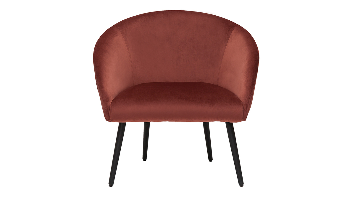 Design-Sessel aus rostfarbenem Samtstoff und schwarzen Metallfen OLIVIA