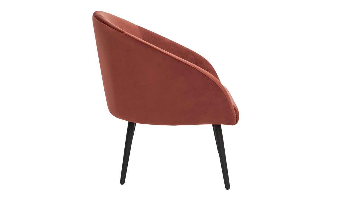 Design-Sessel aus rostfarbenem Samtstoff und schwarzen Metallfen OLIVIA