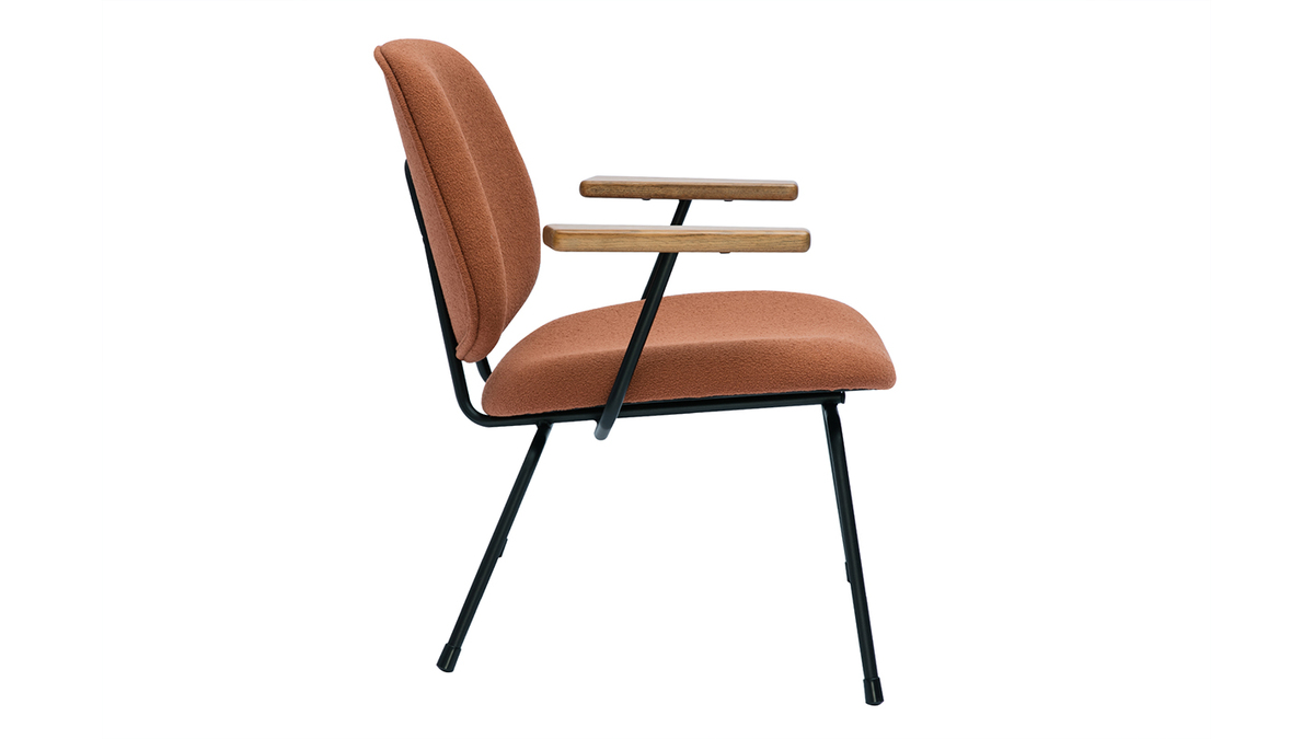 Design-Sessel aus Stoff mit Boucl-Wolleffekt in Terracotta, schwarzem Metall und dunklem Holz BARNET