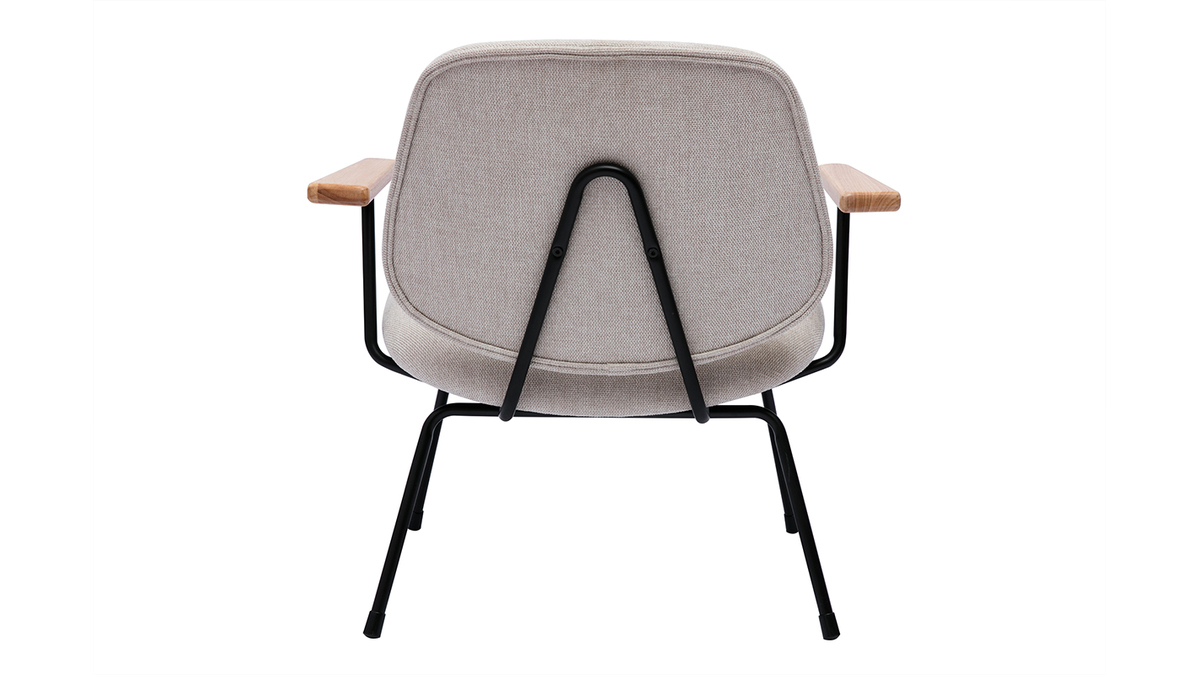 Design-Sessel im beigen Samtdesign mit schwarzem Metall und hellem Holz BARNET