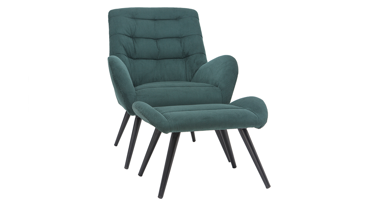 Design-Sessel und Fusttze aus grnem Stoff ZOE