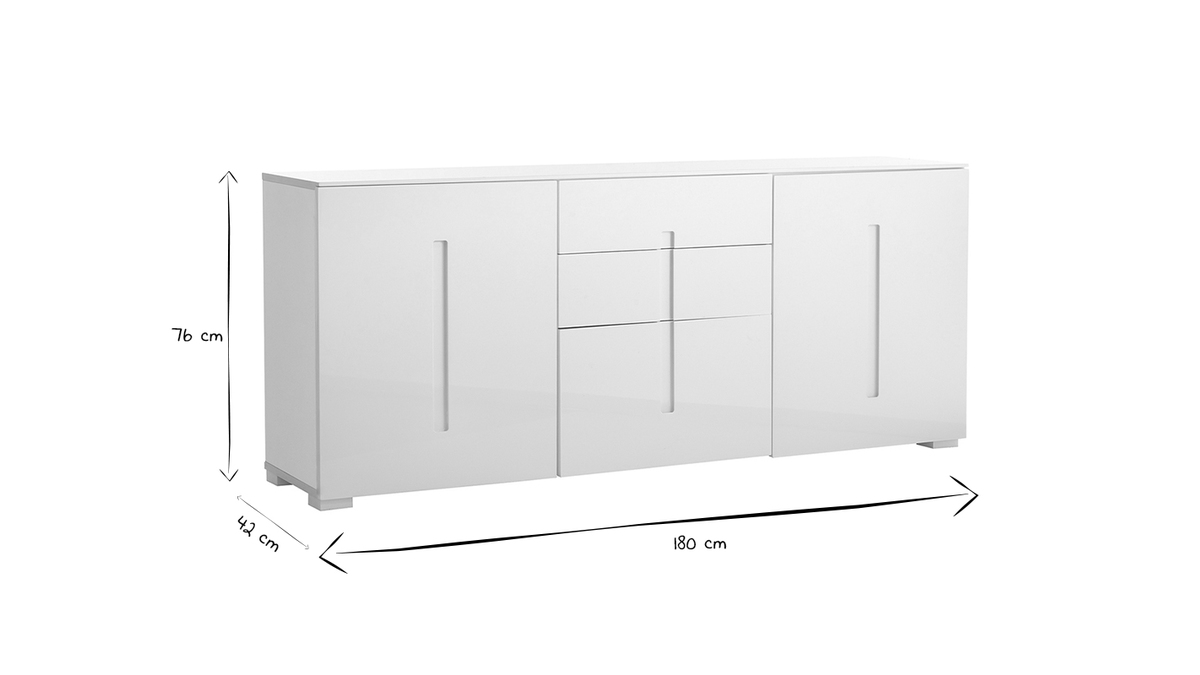 Design-Sideboard Wei lackiert 2 Tren 3 Schubladen TED