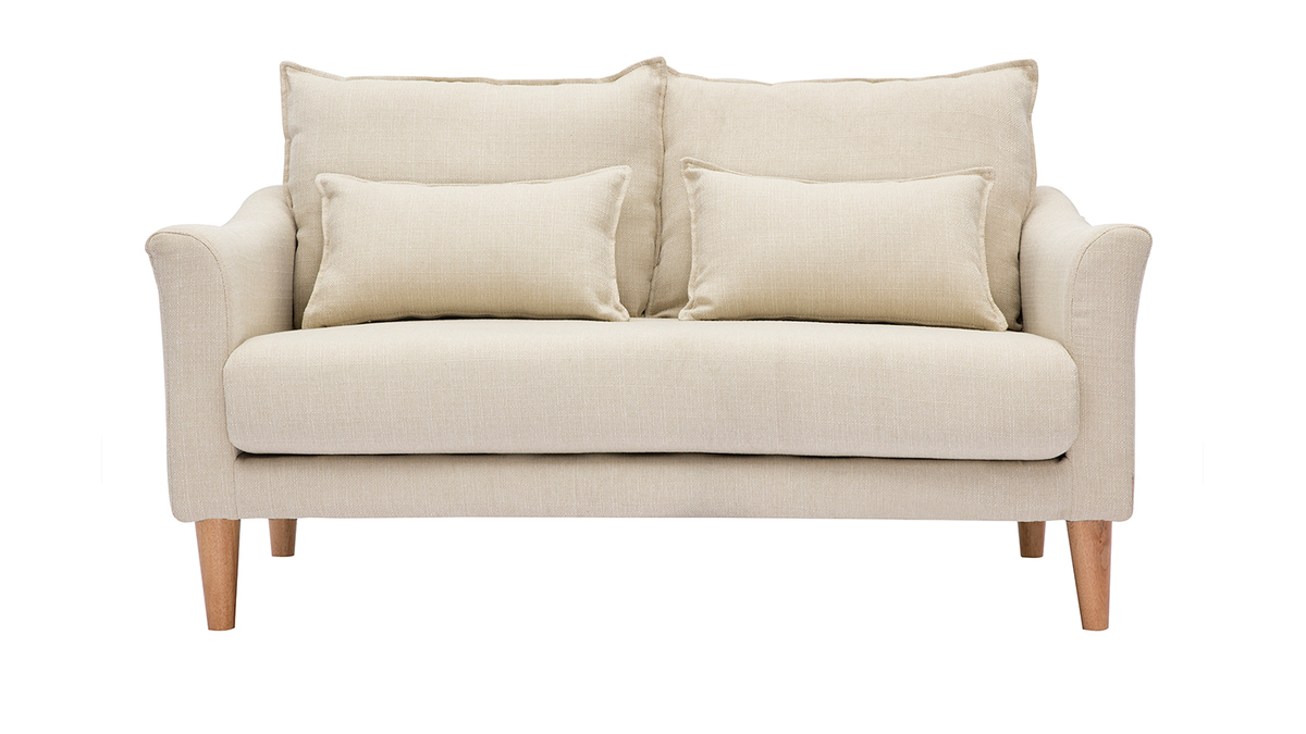 Design-Sofa 2 Pltze beiger Stoff KATE