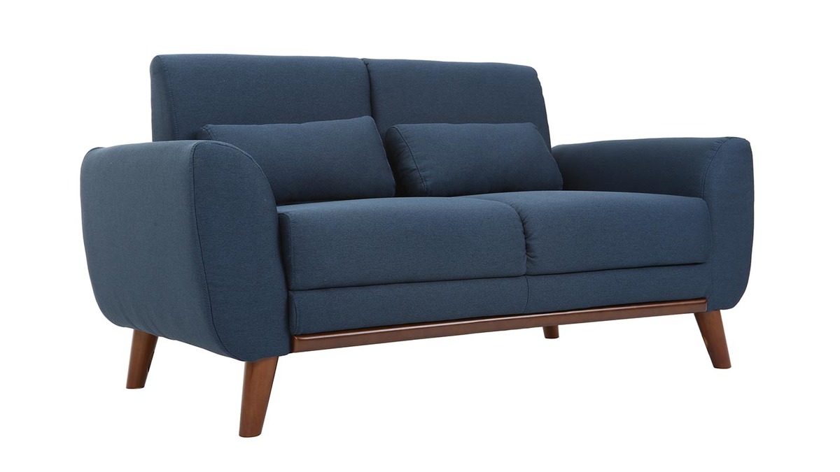 Design-Sofa 2 Pltze Stoff Blau und Fe Nussbaum EKTOR