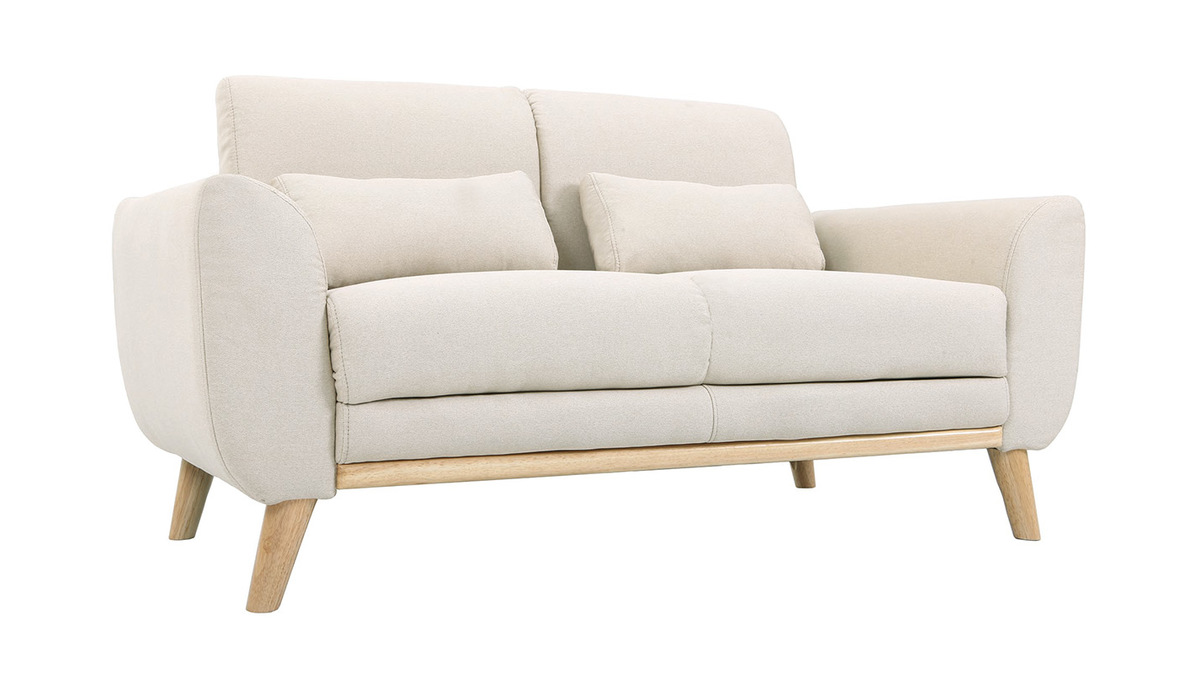 Design-Sofa 2 Pltze Stoff naturfarben und Eichenbeine EKTOR