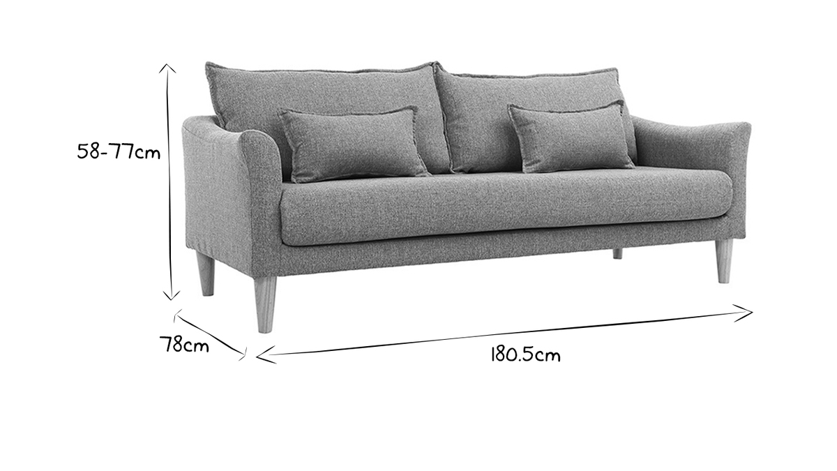 Design-Sofa 3 Pltze Grau KATE