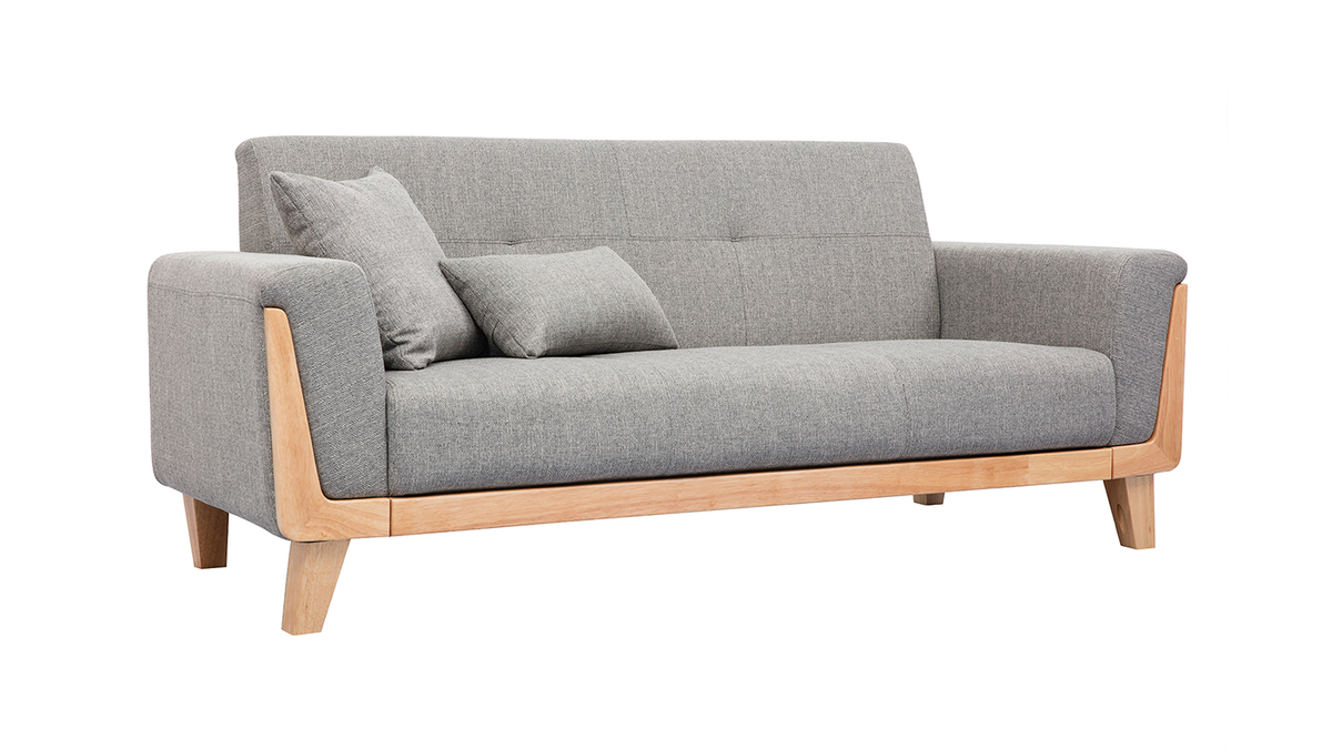 Design-Sofa 3 Pltze Hellgrau Holzbeine FJORD