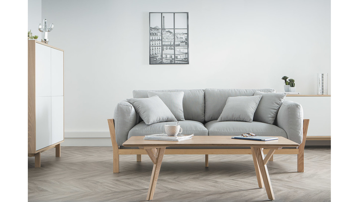Design-Sofa 3 Pltze Hellgrau Holzbeine KYO