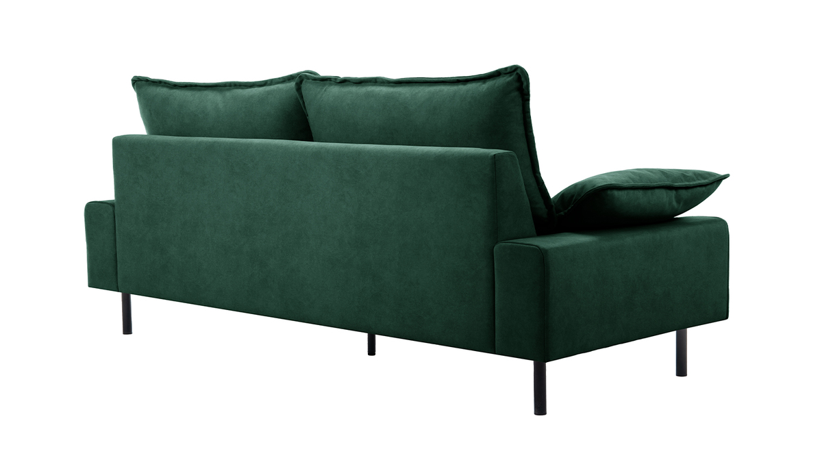 Design-Sofa 3-Sitzer in dunkelgrnem Samtstoff und schwarzem Metall DORY