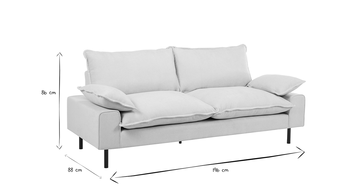 Design-Sofa mit beigem Stoff im Samtdesign und schwarzem Metall 3-Sitzer DORY