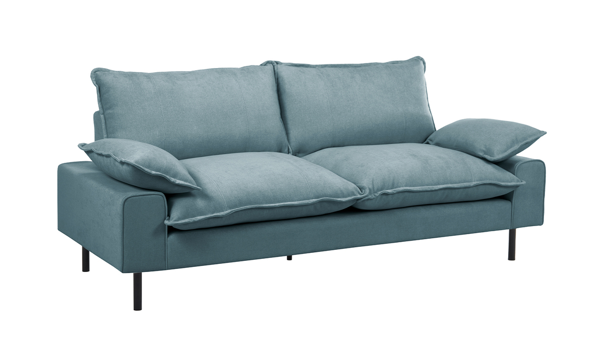 Design-Sofa mit blaugrauem Stoff im Samtdesign und schwarzem Metall 3-Sitzer DORY