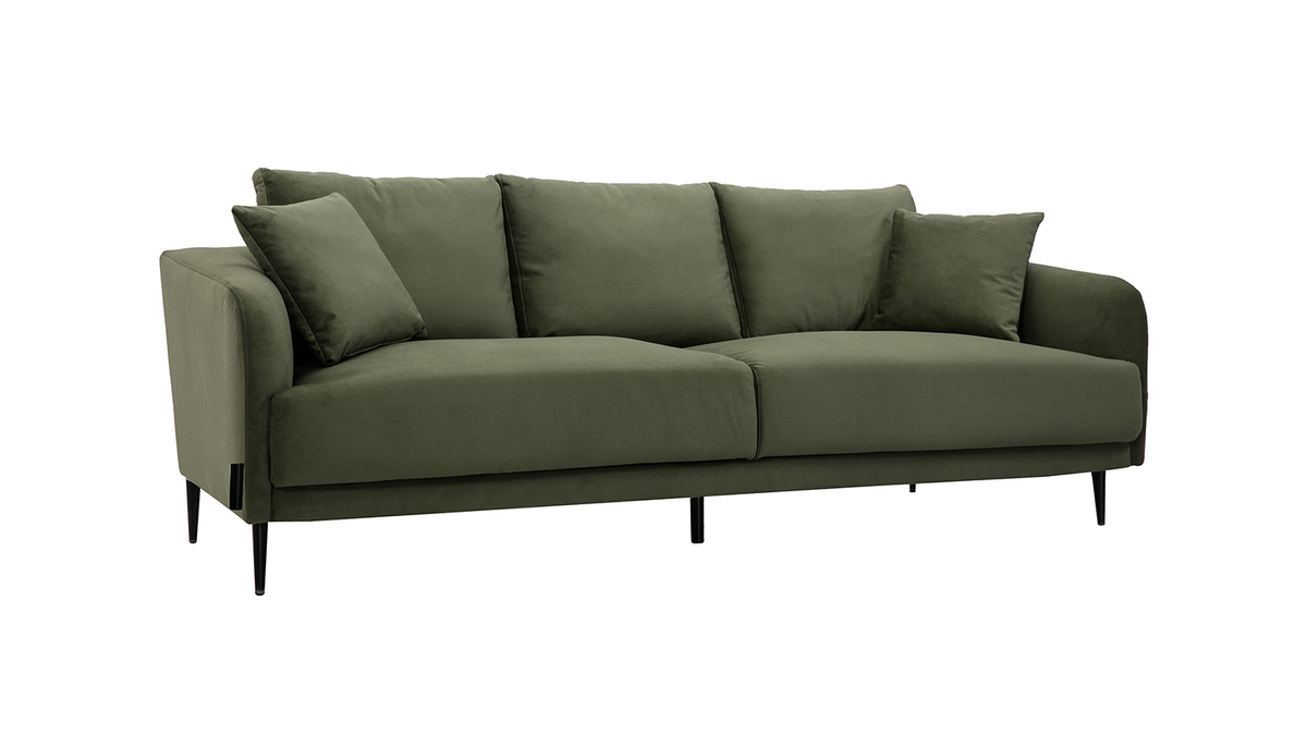 Design-Sofa mit khakifarbenem Stoff im Samtdesign und schwarzem Metall 3-Sitzer JERRY