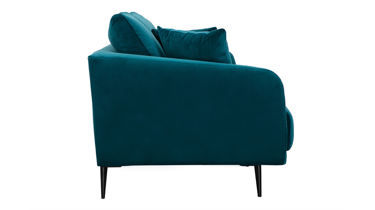 Design-Sofa mit petrolblauem Stoff im Samtdesign und schwarzem Metall 3-Sitzer JERRY