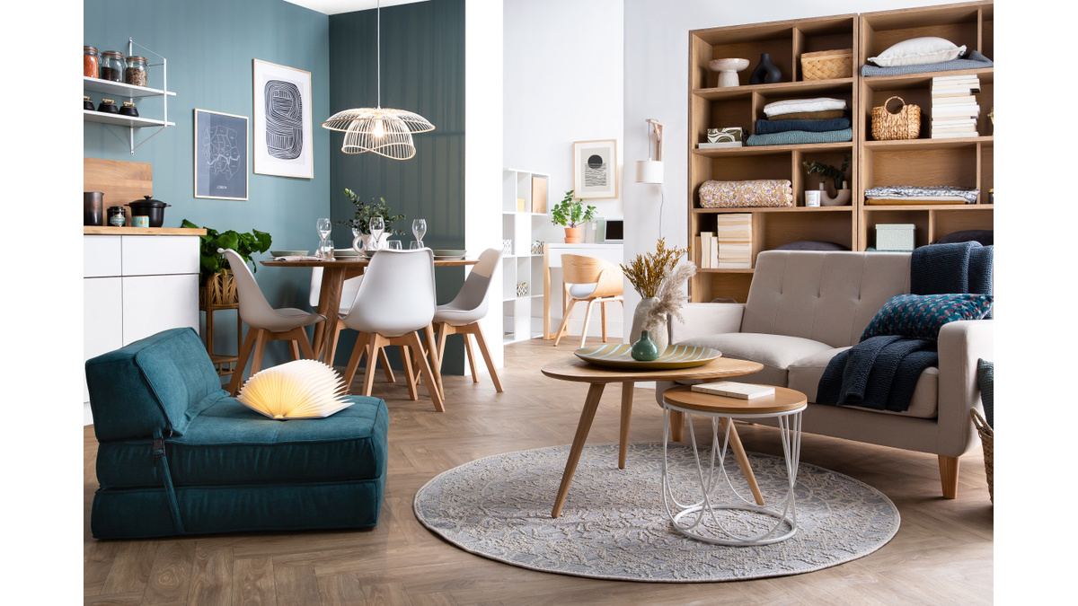 Design-Sofa skandinavisch blaugrner Stoff 2-Sitzer LUNA