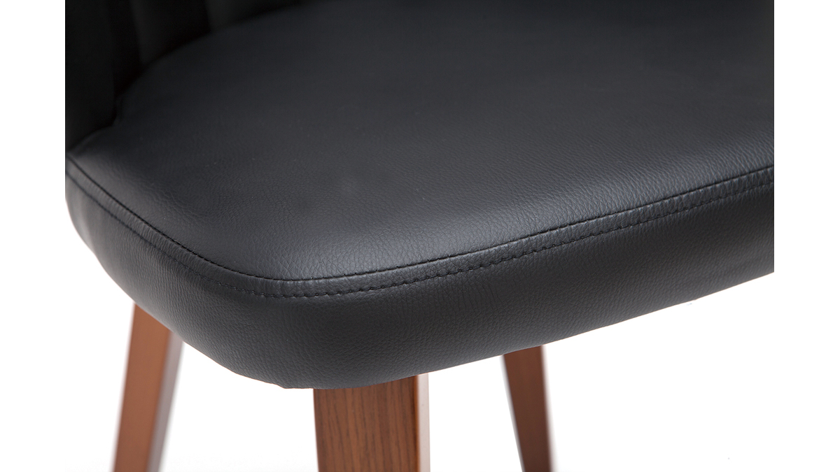 Design-Stuhl ALBIN PU schwarz dunkles Holz