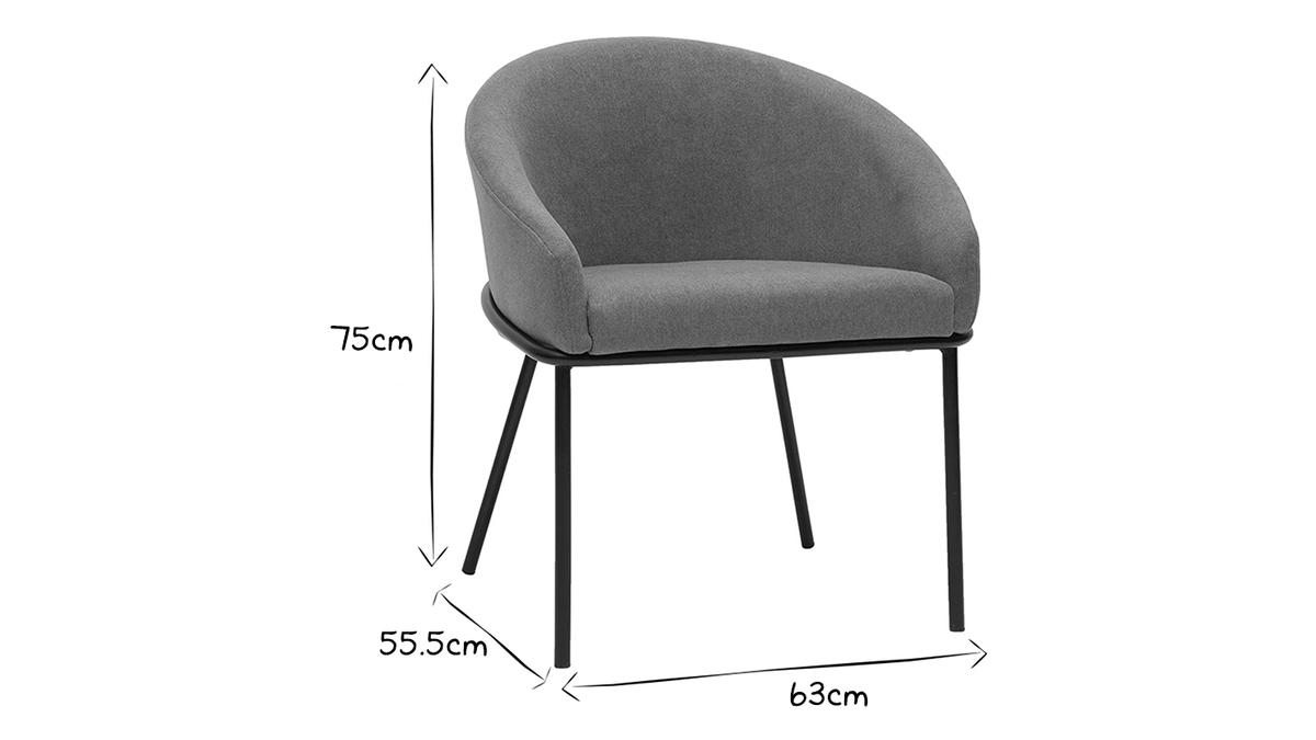 Design-Stuhl aus weiem Chenille-Veloursstoff und schwarzem Metall JENNA