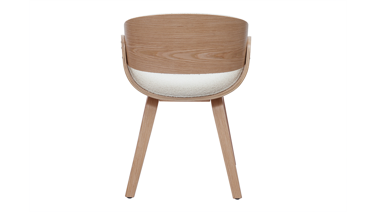 Design-Stuhl aus weiem Stoff mit Boucl-Wolleffekt und hellem Holz BENT