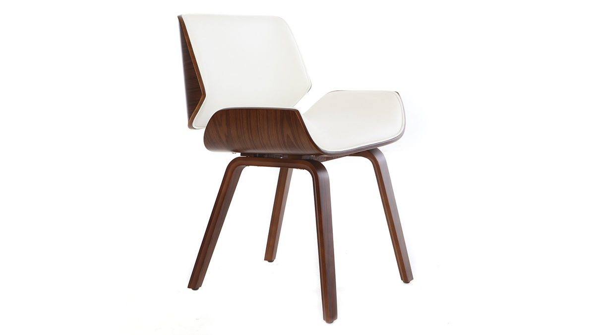 Design-Stuhl, wei und dunkles Walnussholz RUBBENS