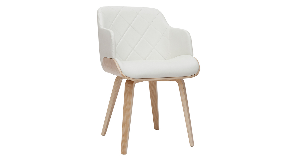Design-Stuhl wei und helles Holz LUCIEN