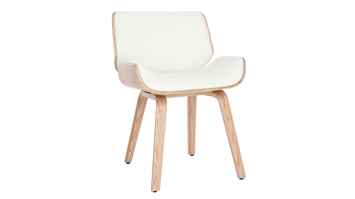 Design-Stuhl, wei und helles Holz RUBBENS