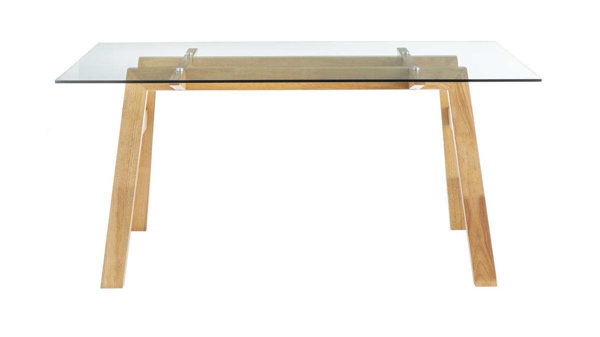 Designer-Esstisch mit transparenter Glasplatte und Holz L160 cm BACCO