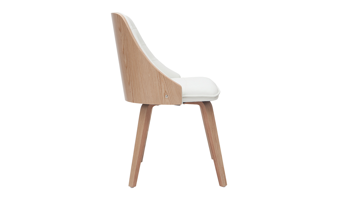 Designer-Stuhl aus zwei Materialien wei und helles Holz FLUFFY