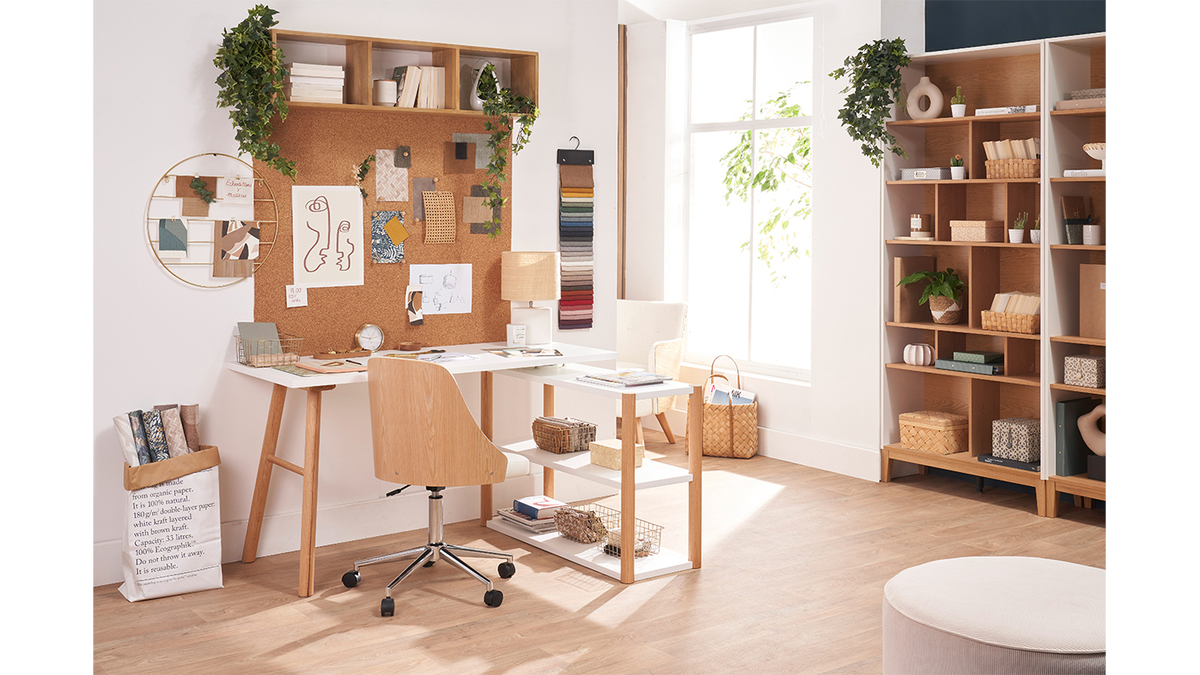 Dreh-Schreibtisch skandinavisches Design Wei und Eiche GILDA