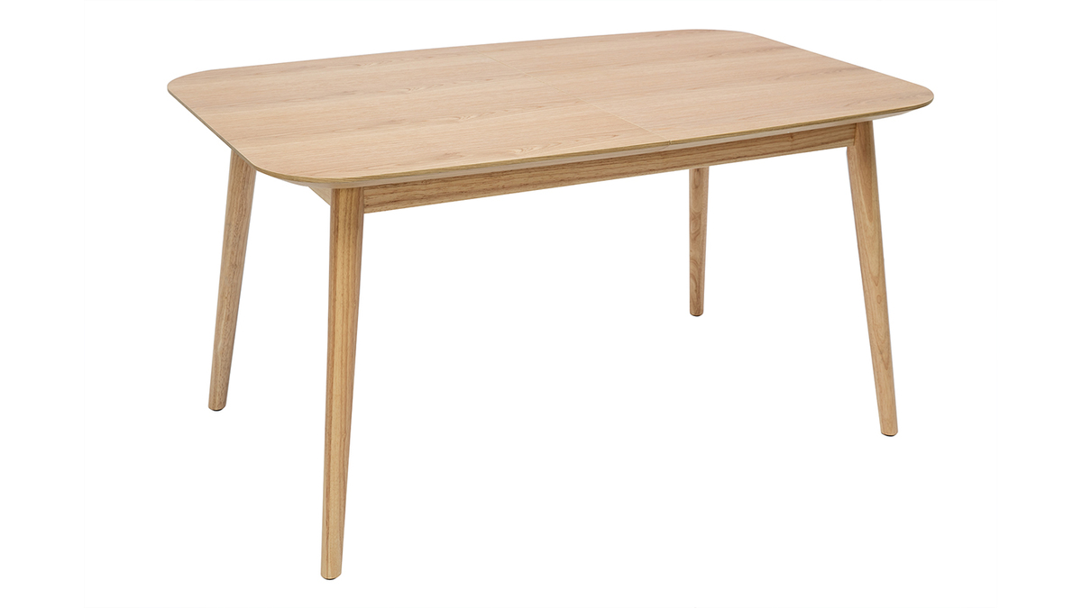 Erweiterbarer Tisch mit integrierten Verlngerungen rechteckig aus hellem Holz mit Eichenfurnier B140-170 cm ANK