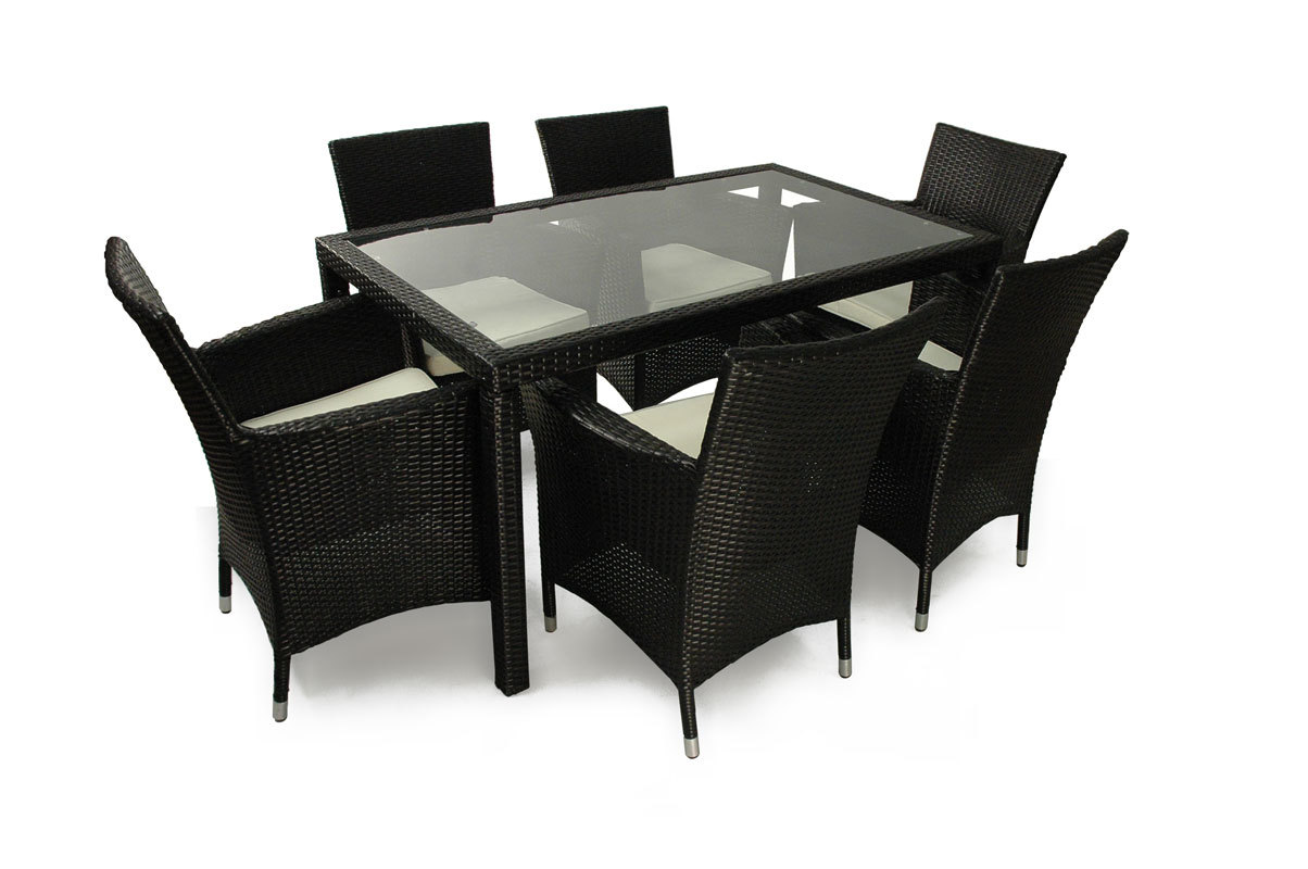 Gartensitzgruppe ANGUILLA � 6 Gartenst&uuml;hle � 1 Gartentisch � Farbe : schwarz