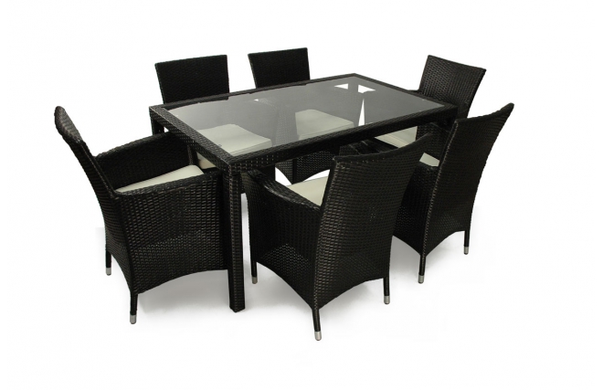 Gartensitzgruppe ANGUILLA � 6 Gartenst&uuml;hle � 1 Gartentisch � Farbe : schwarz