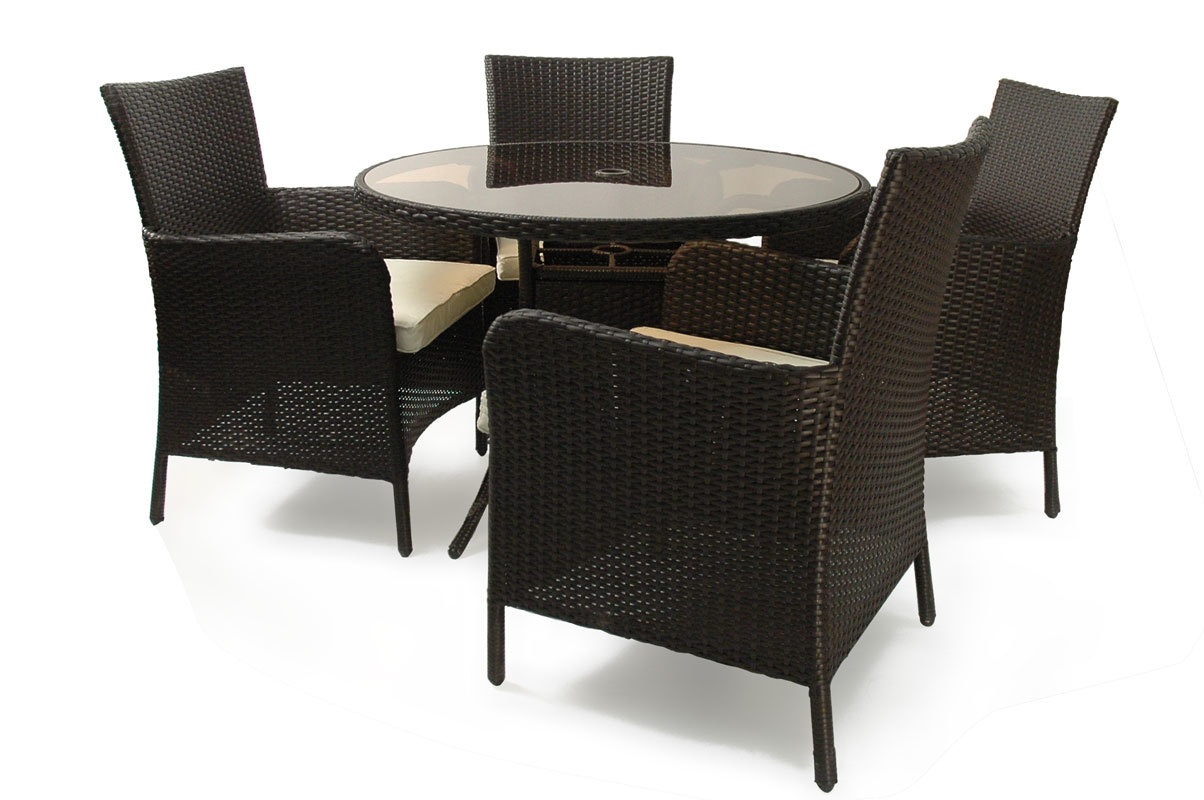 Gartensitzgruppe BAHAMAS � 4 Gartenst&uuml;hle � 1 Gartentisch � Farbe : Kakao