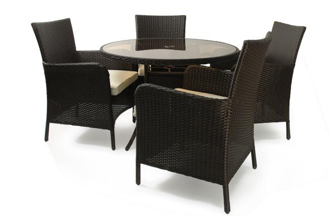Gartensitzgruppe BAHAMAS � 4 Gartenst&uuml;hle � 1 Gartentisch � Farbe : Kakao