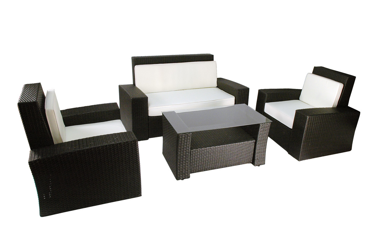 Gartensitzgruppe BORA BORA � 2 Sessel, 1 zweisitzige Couch & 1 Couchtisch � Farbe : Kakao