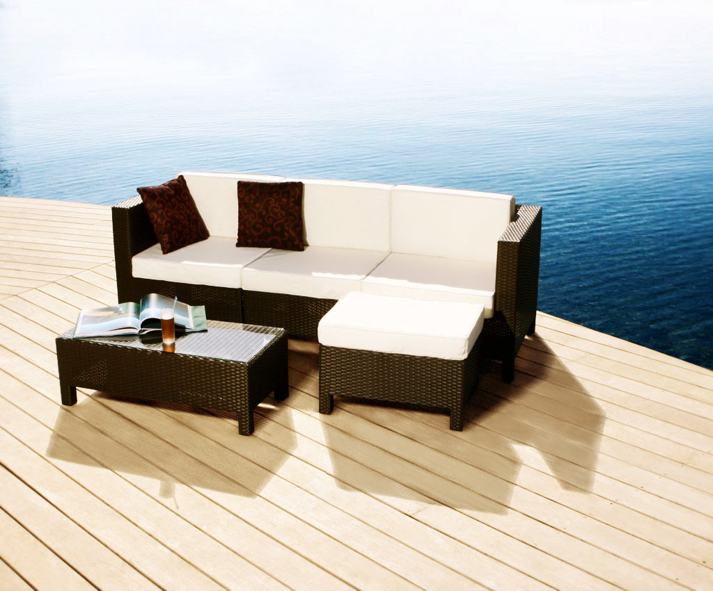 Gartensitzgruppe HAWAI � 2 Ecksessel & 1 Mittelsessel, 1 Couchtisch & 1 Ottoman � Farbe Kakao